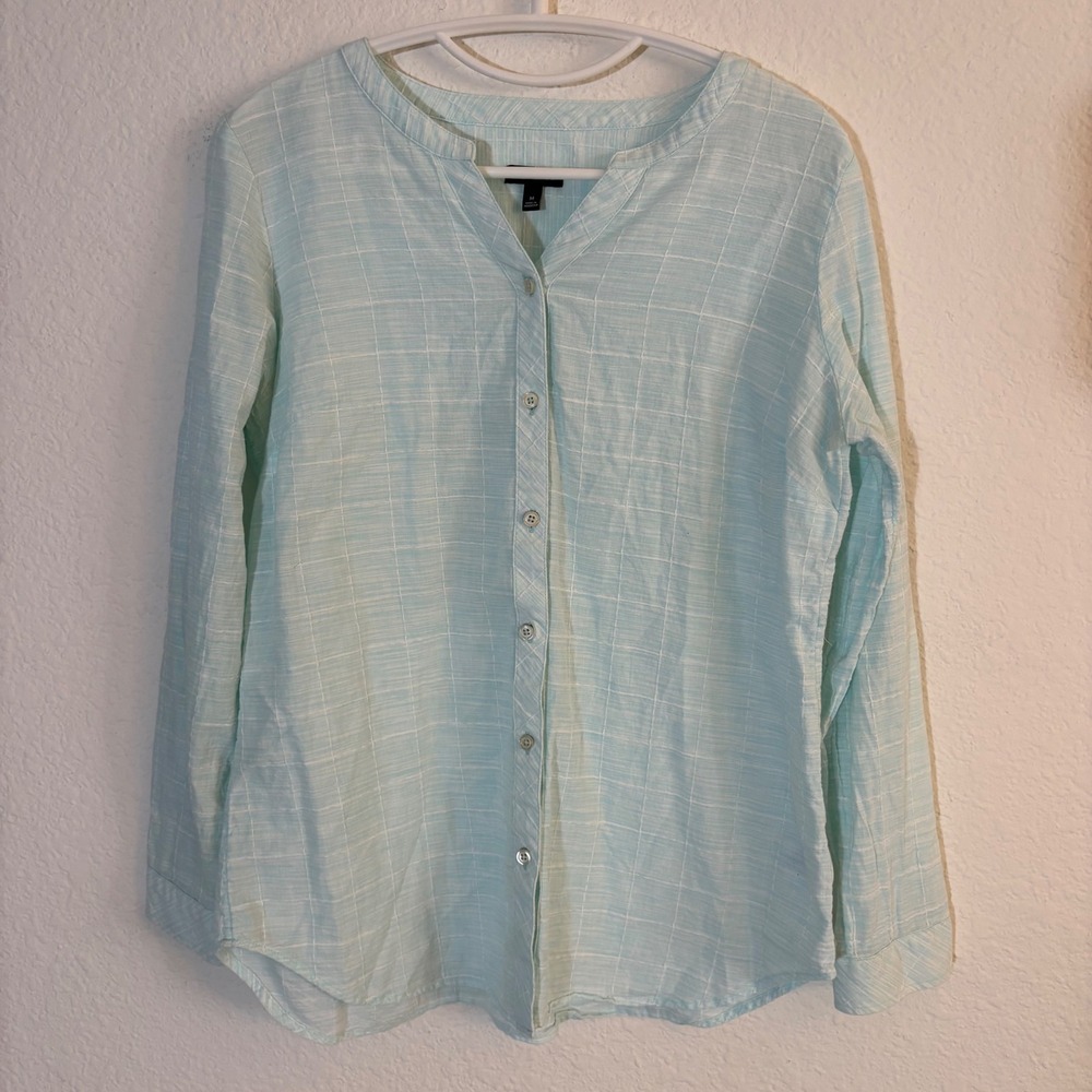 Talbots Cotton Button Down Shirt Size Medium Blue